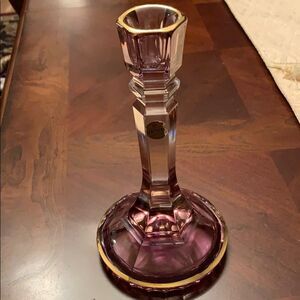Italian genuine lead crystal purple beautiful candleholder, 8.5x4.5 in.